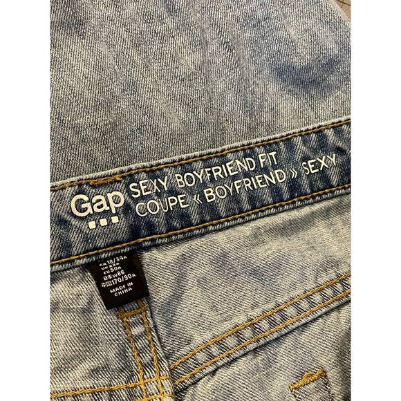 GAP Sexy Boyfriend 100% Cotton Jeans Medium Wash Denim distressed sz 14 - Picture 5 of 7